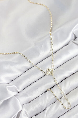 Pirinç Zirkon Taşlı Yonca Model Gold Renk Kadın Y Kolye