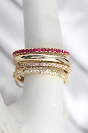 Pirinç Gold Renk Zirkon Taşlı 4'Lü Kadın Yüzük