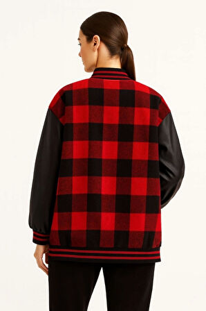 Kolları Suni Deri Içi Astarlı Oduncu Kolej Içi Ceket - Bordo