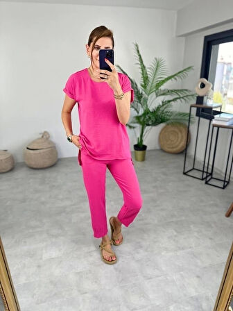 Kadın Bisiklet Yaka Paça Pensli Aerobin Kumaş İkili Takım