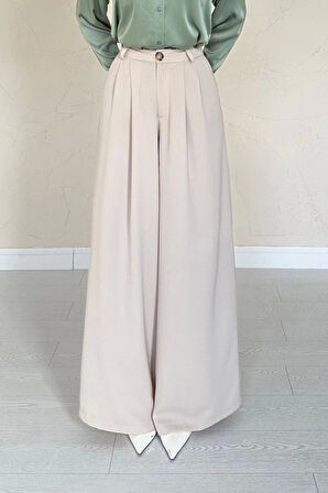 Bej Pileli Comfort Pantolon