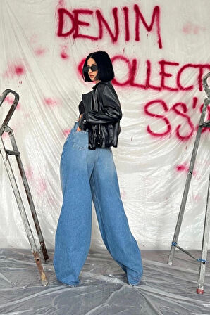 Mavi Geniş Paça Jeans Pantolon