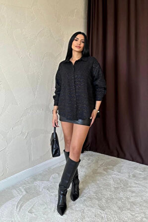 Siyah Işıltılı Gömlek