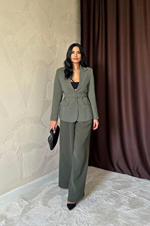 Haki Cep Kapaklı Ve Kemerli Ceket