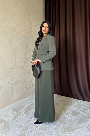 Haki Cep Kapaklı Ve Kemerli Ceket