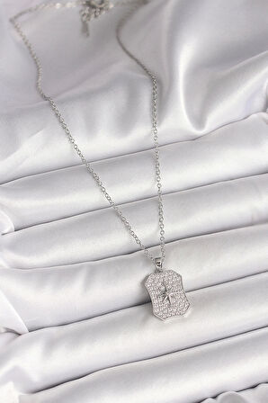 316L Çelik Gümüş Renk Zincir Zirkon Taşlı Kutup Yıldız İşlemeli Madalyon Model Kadın Kolye