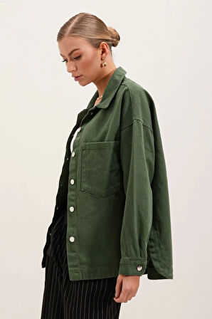 20192 Oversize Gabardin Gömlek Ceket - Haki
