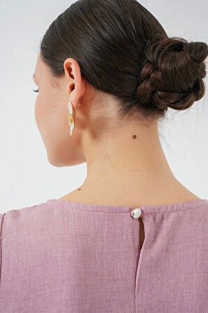2444 Mini Keten Elbise - Pembe