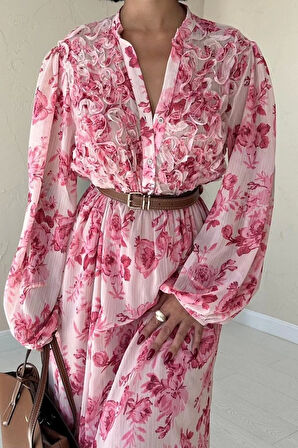 Pembe Biye Detaylı Elbise