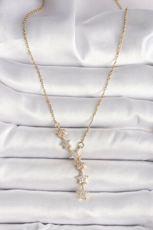 316L Çelik Gold Renk Zincir Zirkon Taşlı Yıldız Model Kadın Kolye