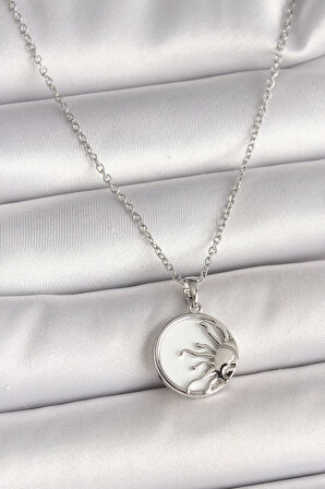 316L Çelik Gümüş Renk Zincir Beyaz Mineli Gün Batımı Model Kadın Kolye