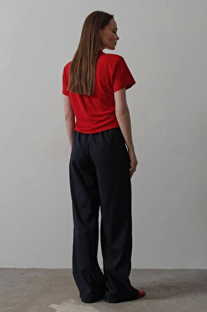 Beli Lastikli Bol Paça Pantolon - Lacivert