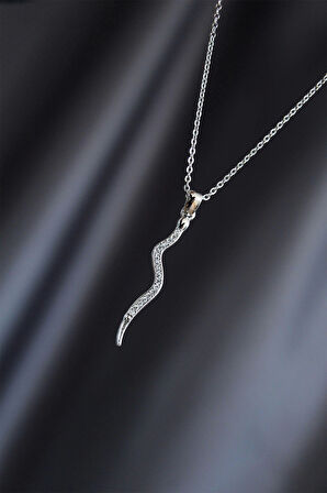 Silver Renk Metal Zirkon Taşlı Şimşek Kolye