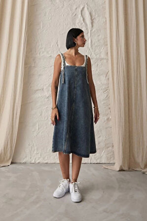 Mavi Askı Aparatlı Kot Elbise