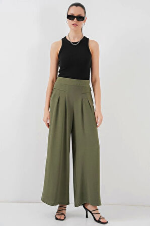 Geniş Paça Pileli Pantolon 6718 - Haki