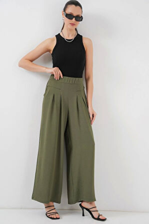 Geniş Paça Pileli Pantolon 6718 - Haki