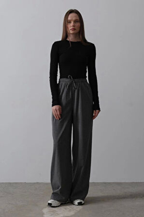 Beli Lastikli Bol Paça Pantolon - Antrasit