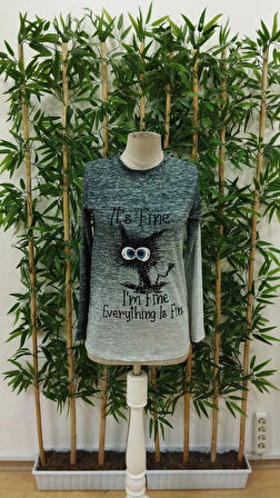 Kadın Uzun Kollu Bisiklet Yakalı Desenli Süprem Bluz