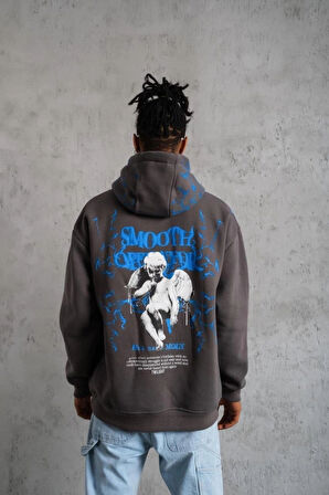 Erkek Yıldırım Baskılı Kapşonlu Sweatshirt - Gri