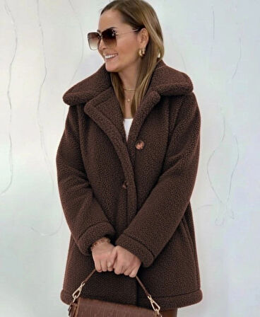 Kadın Uzun Kollu Yakalı önden Düğmeli Welsoft Kaban