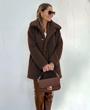 Kadın Uzun Kollu Yakalı önden Düğmeli Welsoft Kaban