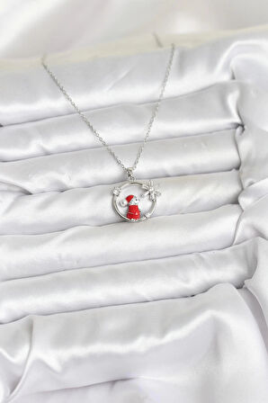 316L Çelik Zincir Gümüş Zirkon Taşlı Yılbaşı Tema Kadın Kolye