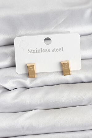 316L Çelik Gold Renk Külçe Altın Model Kadın Küpe