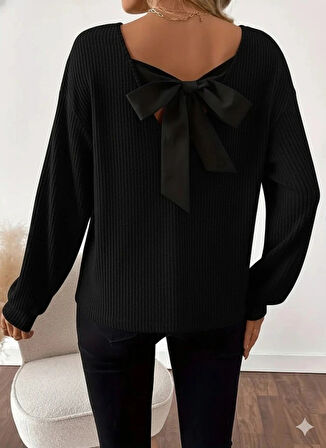Kadın Uzun Kollu V Yakalı Arkadan Kurdela Detaylı şardonlu Kaşkorse Bluz