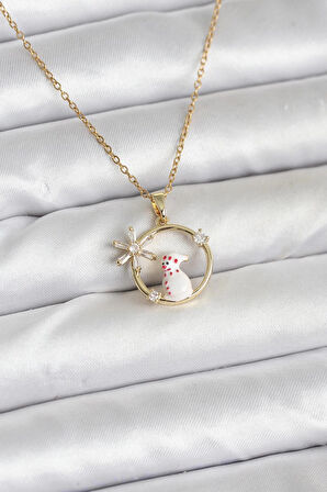 316L Çelik Zincir Gold Zirkon Taşlı Yılbaşı Temalı Kadın Kolye