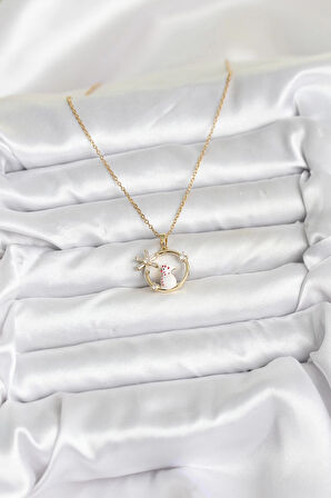 316L Çelik Zincir Gold Zirkon Taşlı Yılbaşı Temalı Kadın Kolye