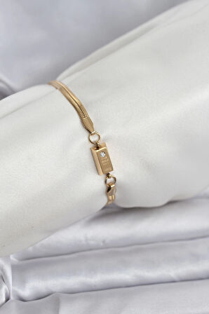 316L Çelik Gold Renk Külçe Altın Model Kadın Bileklik