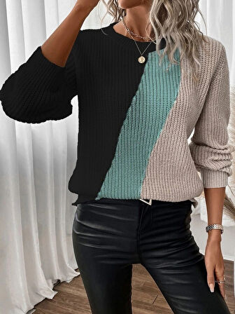 Kadın Uzun Kollu üç Renk Triko Bluz