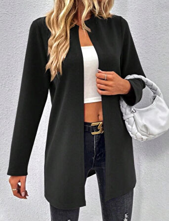 Kadın Uzun Kollu önü Açık Uzun Modal Ceket