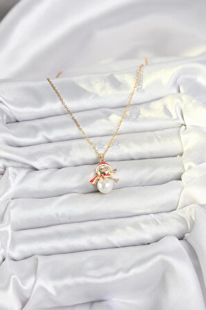 316L Çelik Zincir Gold Renk Kardan Adam Model Yılbaşı Temalı Kadın Kolye