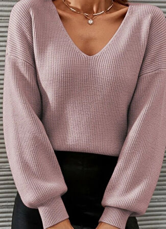 Kadın Uzun Kollu V Yakalı Triko Bluz