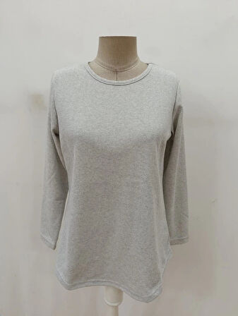 Kadın Uzun Kollu Yuvarlak Yaka Arkadan Düğmeli Waffle Bluz