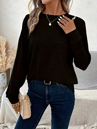 Kadın Uzun Kollu Bisiklet Yaka Viskon Bluz