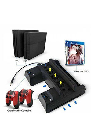 Playstation4 Slim Ps4 Pro Uyumlu Fanlı Stand Ve Oyun Kolu Usb Şarjlı Ps4 Şarj Standı Multifunctional