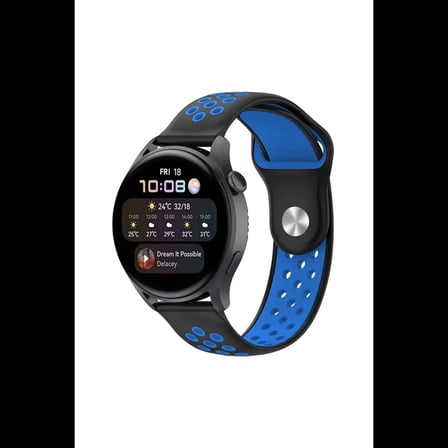 Watch 22mm Spor Delikli Kordon - Siyah-Mavi