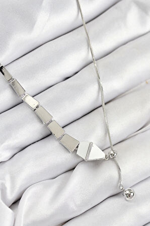 Pirinç Yılan Model Gümüş Renk Asansörlü Kadın Kolye