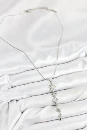 316L Çelik Zirkon Taşlı Güneş Ve Ay Enerji Model Gümüş Renk Kadın Kolye