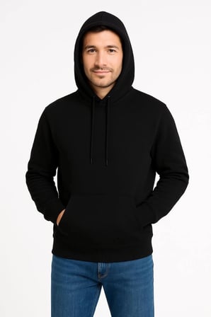 Erkek Üç İplik Kapüşonlu Kanguru Cepli SweatShirt Hoodie - Siyah