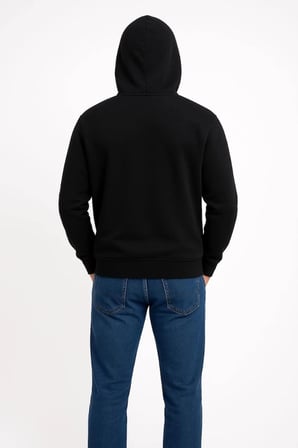 Erkek Üç İplik Kapüşonlu Kanguru Cepli SweatShirt Hoodie - Siyah