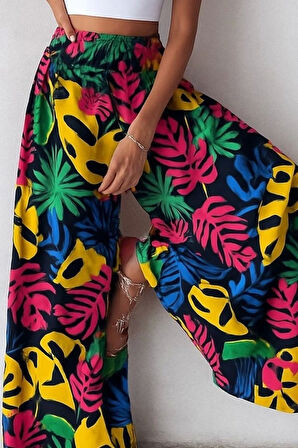 Kadın Yüksek Bel Lastikli Desenli Süprem Pantolon