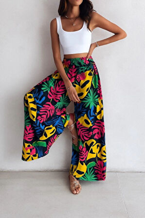 Kadın Yüksek Bel Lastikli Desenli Süprem Pantolon