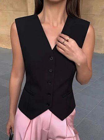 Kadın Sıfır Kollu önden Düğmeli Atlas Yelek