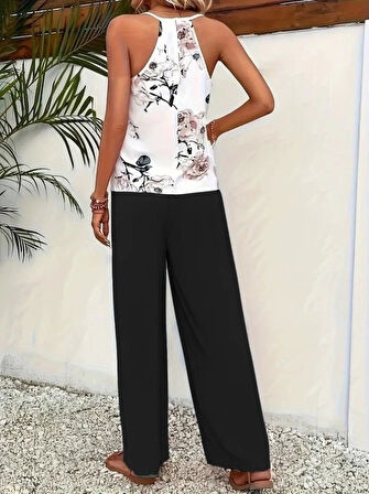 Kadın Ip Askılı V Yakalı Süprem Bluz Ve Aerobin Pantolon Ikili Takım