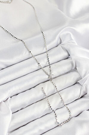 Pirinç Zirkon Taşlı Ezme Zincirli Deniz Yıldızı Model Gümüş Renk Y Kolye