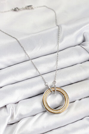 316L Çelik Zirkon Taşlı Dönen Daire Model Gold Ve Gümüş Renk Kadın Kolye