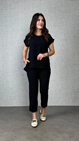 Kadın Kısa Kollu Yuvarlak Yaka Aerobin Bluz Ve Pantolon Ikili Takım